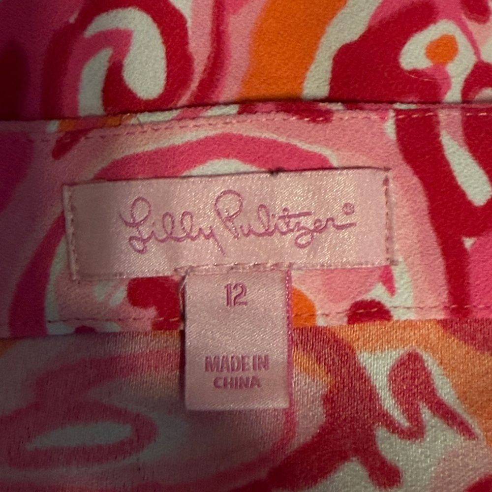 Lilly Pulitzer women 12 large Ivy Crop Top Pink Pout Mango Salsa floral print - Picture 5 of 8